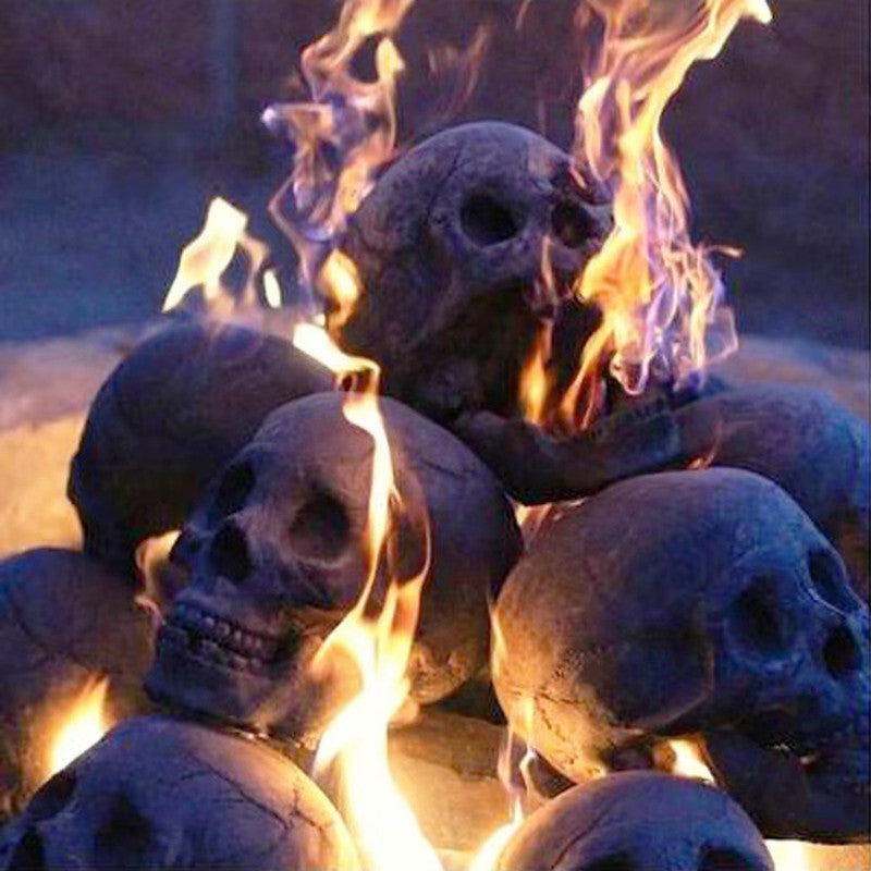 Skull Fire Pit Burning Stone Skulls-Skulls Prop-Fireplace Skulls