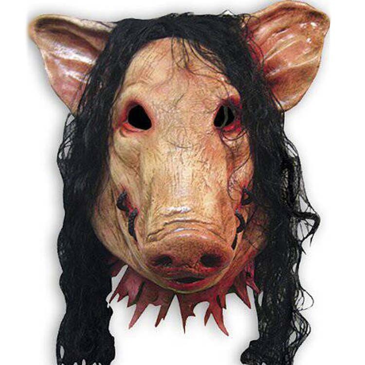 Horror Mask-Pig Head With Hair-Chainsaw Themed Pig Face-Halloween Gear