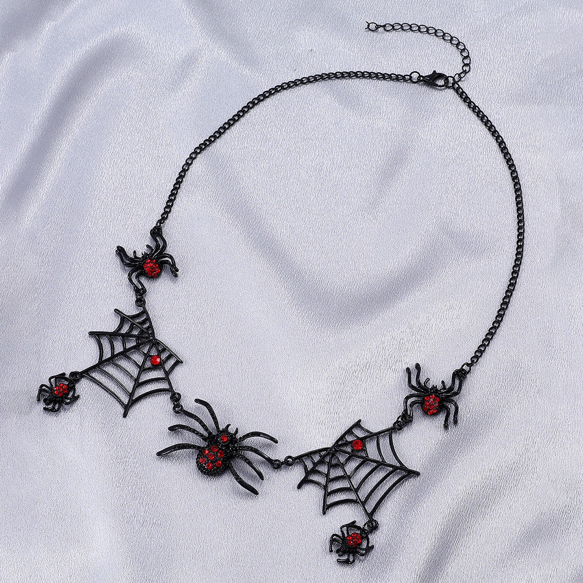 Spider Web Necklace With Spiders-Halloween Jewelry-Spiders-Goth