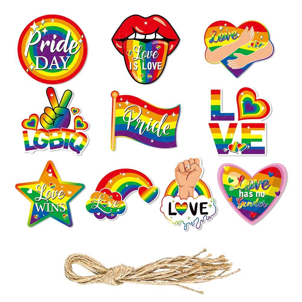 Pride Ornaments-Pack of 10 Rainbow Pride Slogans-Party Favors