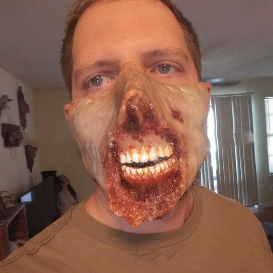 Half-Face Horror Mask-Realistic Gory Lower Face Exploded/Eaten Away