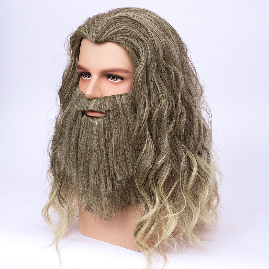 Grey Long Hair With Beard and Mustache-Cosplay-Headgear