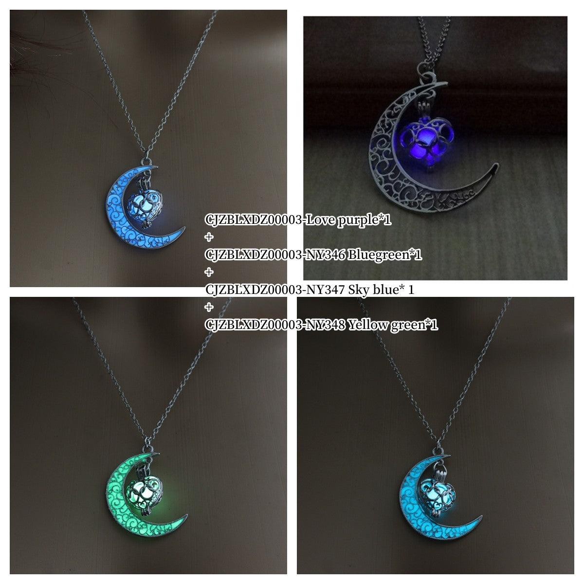 Glowing Pendant Necklace- Silver Plated Moon Pendant Necklace